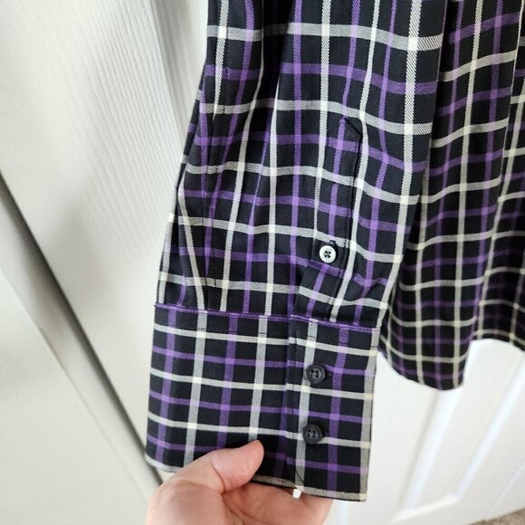 Chaps Purple Plaid Long Sleeve Button Up Shirt - Picture 5 of 10
